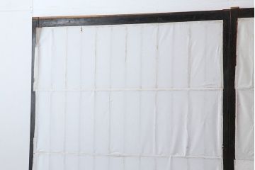アンティーク建具　明治大正期　レトロガラス入り　格子入り障子戸2枚セット(引き戸、ガラス帯戸)(R-043930)
