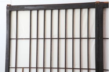 アンティーク建具　明治大正期　レトロガラス入り　格子入り障子戸2枚セット(引き戸、ガラス帯戸)(R-043930)
