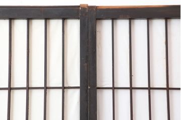 アンティーク建具　明治大正期　レトロガラス入り　格子入り障子戸2枚セット(引き戸、ガラス帯戸)(R-043930)