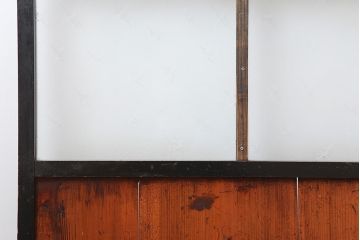 アンティーク建具　明治大正期　レトロガラス入り　格子入り障子戸2枚セット(引き戸、ガラス帯戸)(R-043930)