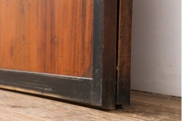アンティーク建具　明治大正期　レトロガラス入り　格子入り障子戸2枚セット(引き戸、ガラス帯戸)(R-043930)