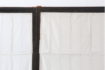 アンティーク建具　明治大正期　レトロガラス入り　格子入り障子戸2枚セット(引き戸、ガラス帯戸)(R-043930)