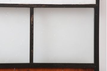アンティーク建具　明治大正期　レトロガラス入り　格子入り障子戸2枚セット(引き戸、ガラス帯戸)(R-043930)
