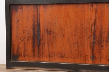 アンティーク建具　明治大正期　レトロガラス入り　格子入り障子戸2枚セット(引き戸、ガラス帯戸)(R-043930)