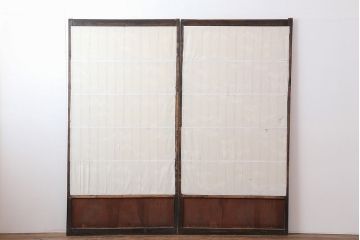 アンティーク建具　大正期　和の風情漂う格子入り障子戸2枚セット(引き戸)(R-043931)