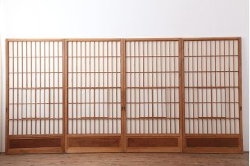 アンティーク建具　和製アンティーク　昭和中期　腰板ケヤキ材　上手物!和の趣たっぷりの障子戸4枚セット(引き戸、障子戸)(R-043938)