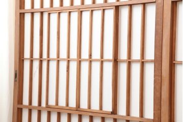 アンティーク建具　和製アンティーク　昭和中期　腰板ケヤキ材　上手物!和の趣たっぷりの障子戸4枚セット(引き戸、障子戸)(R-043938)