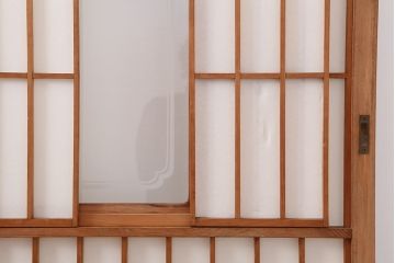 アンティーク建具　和製アンティーク　昭和中期　腰板ケヤキ材　上手物!和の趣たっぷりの障子戸4枚セット(引き戸、障子戸)(R-043938)