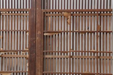 アンティーク建具　大正期　激レア!スライド式の障子が付いた格子戸4枚セット(引き戸、障子戸)(R-043940)