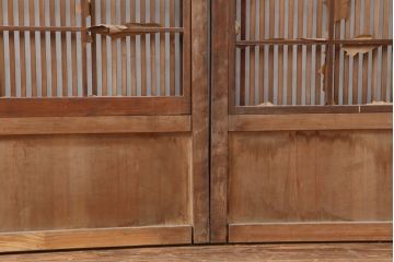 アンティーク建具　大正期　激レア!スライド式の障子が付いた格子戸4枚セット(引き戸、障子戸)(R-043940)