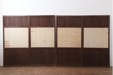 アンティーク建具　大正期　レトロな雰囲気満載の障子戸4枚セット(帯戸、格子戸、引き戸)(R-043941)