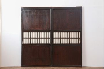 アンティーク建具　明治大正期　凛とした佇まいの帯戸2枚セット(格子戸、引き戸、障子戸)(R-043943)