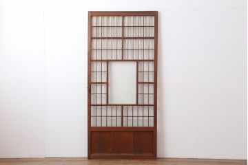 アンティーク建具　昭和中期　ダイヤ・モールガラス入り　珍しいドアタイプの格子戸(ドア、扉、格子扉)(R-043947)