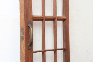 アンティーク建具　昭和中期　ダイヤ・モールガラス入り　珍しいドアタイプの格子戸(ドア、扉、格子扉)(R-043947)