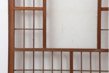 アンティーク建具　昭和中期　ダイヤ・モールガラス入り　珍しいドアタイプの格子戸(ドア、扉、格子扉)(R-043947)