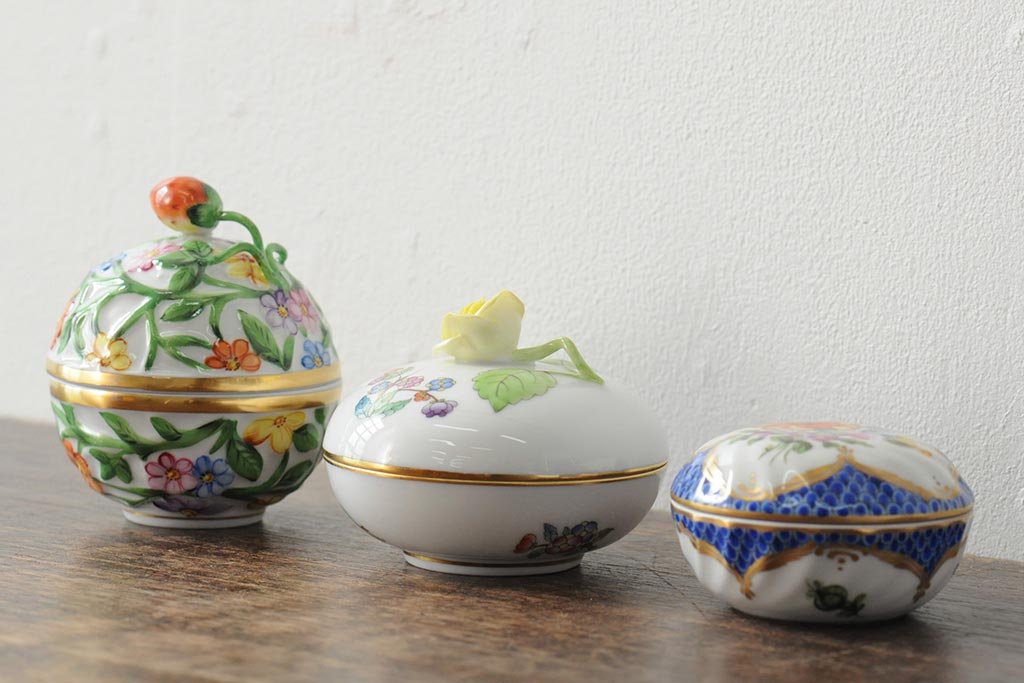 中古　ハンガリー　HEREND(ヘレンド)　ファンタジーコレクション　小物入れ3点セット(ボンボン入れ、西洋陶磁器)(R-043955)