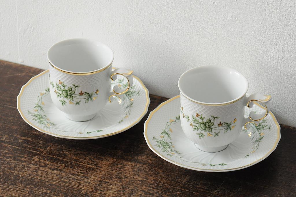 中古　ハンガリー　HOLLOHAZA(ホロハーザ)　Pannonia(パノニア)　カップ&ソーサー2客セット(洋食器)(R-043957)