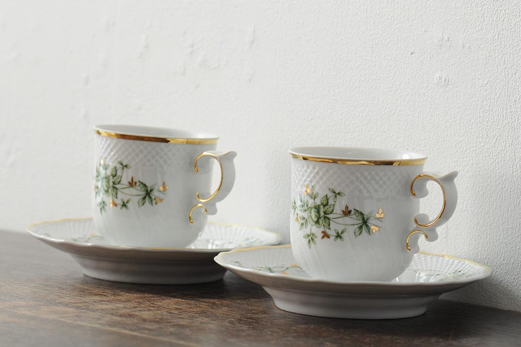 中古　ハンガリー　HOLLOHAZA(ホロハーザ)　Pannonia(パノニア)　カップ&ソーサー2客セット(洋食器)(R-043957)