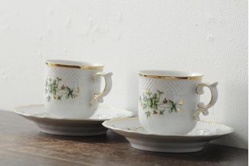 中古　ハンガリー　HOLLOHAZA(ホロハーザ)　Pannonia(パノニア)　カップ&ソーサー2客セット(洋食器)(R-043957)