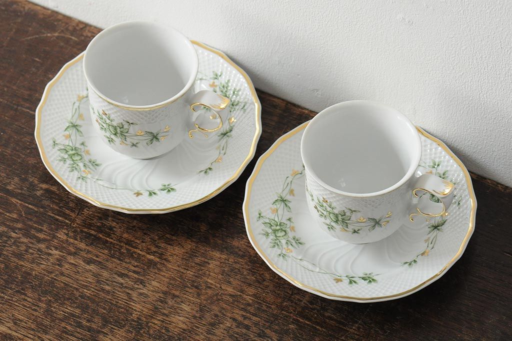 中古　ハンガリー　HOLLOHAZA(ホロハーザ)　Pannonia(パノニア)　カップ&ソーサー2客セット(洋食器)(R-043957)