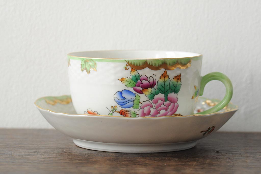 中古　ハンガリー　HEREND(ヘレンド)　ヴィクトリア・ブーケ　カップ&ソーサー(西洋陶磁器)(R-043958)