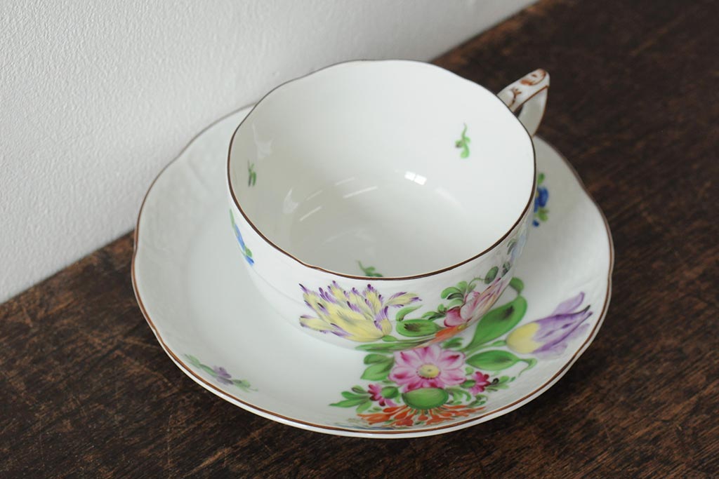 中古　ハンガリー　HEREND(ヘレンド)　チューリップの花束　カップ&ソーサー(西洋陶磁器)(R-043959)