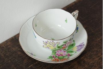 中古　ハンガリー　HEREND(ヘレンド)　チューリップの花束　カップ&ソーサー(西洋陶磁器)(R-043959)