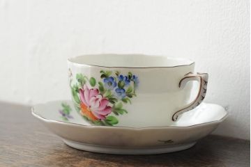 中古　ハンガリー　HEREND(ヘレンド)　チューリップの花束　カップ&ソーサー(西洋陶磁器)(R-043959)