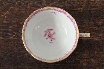 中古　ハンガリー　HEREND(ヘレンド)　インドの華ピンク　カップ&ソーサー(西洋陶磁器)(R-043960)