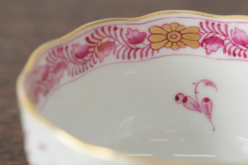 中古　ハンガリー　HEREND(ヘレンド)　インドの華ピンク　カップ&ソーサー(西洋陶磁器)(R-043960)