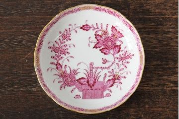 中古　ハンガリー　HEREND(ヘレンド)　インドの華ピンク　カップ&ソーサー(西洋陶磁器)(R-043960)