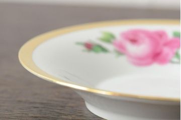 中古　MEISSEN(マイセン)　ピンクローズ　スワンハンドル　コーヒカップ&ソーサー(西洋陶磁器)(R-043962)