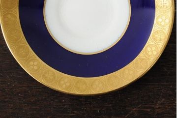 ヴィンテージ　イギリス　MINTON(ミントン)　コバルトブルー　金彩　カップ&ソーサー(デミタスカップ、洋食器、陶磁器、ビンテージ)(R-043963)