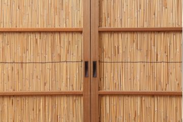 アンティーク建具　昭和中期　竹細工がおしゃれな御簾戸4枚セット(簾戸、簀戸、葭戸、夏障子、夏戸、葦戸)(R-043965)