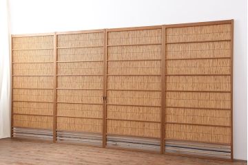アンティーク建具　昭和中期　竹細工がおしゃれな御簾戸4枚セット(簾戸、簀戸、葭戸、夏障子、夏戸、葦戸)(R-043966)