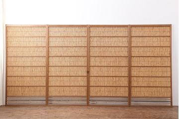 アンティーク建具　昭和中期　竹細工がおしゃれな御簾戸4枚セット(簾戸、簀戸、葭戸、夏障子、夏戸、葦戸)(R-043966)