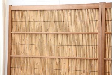 アンティーク建具　昭和中期　竹細工がおしゃれな御簾戸4枚セット(簾戸、簀戸、葭戸、夏障子、夏戸、葦戸)(R-043966)
