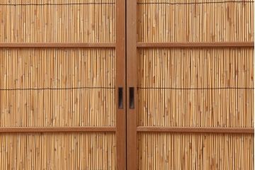 アンティーク建具　昭和中期　竹細工がおしゃれな御簾戸4枚セット(簾戸、簀戸、葭戸、夏障子、夏戸、葦戸)(R-043966)