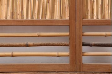 アンティーク建具　昭和中期　竹細工がおしゃれな御簾戸4枚セット(簾戸、簀戸、葭戸、夏障子、夏戸、葦戸)(R-043966)