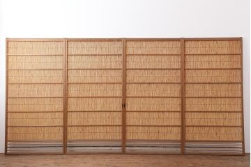 アンティーク建具　昭和中期　竹細工がおしゃれな御簾戸4枚セット(簾戸、簀戸、葭戸、夏障子、夏戸、葦戸)(R-043966)