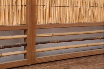アンティーク建具　昭和中期　竹細工がおしゃれな御簾戸4枚セット(簾戸、簀戸、葭戸、夏障子、夏戸、葦戸)(R-043966)