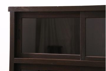 アンティーク家具　大正昭和初期　鉄脚付きリメイク　古い木の質感が味わい深いキャビネット(サイドボード、収納棚、ガラス戸棚)(R-043967)