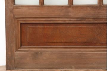 アンティーク建具　昭和中期　ヒノキ材・腰板ケヤキ材　上手物!角麻の組子細工がおしゃれな木製ドア(木製扉、ガラス扉、開き戸)(R-043971)