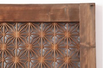 アンティーク建具　昭和中期　ヒノキ材・腰板ケヤキ材　上手物!角麻の組子細工がおしゃれな木製ドア(木製扉、ガラス扉、開き戸)(R-043971)