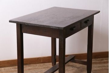 アンティーク家具　昭和初期　ヒノキ材　使いこまれた質感が味わい深い平机(デスク、ワークデスク、在宅ワーク、在宅用)(R-043983)