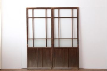 アンティーク建具　昭和初期　ノスタルジックな雰囲気が魅力のガラス戸2枚セット(引き戸)(R-043985)