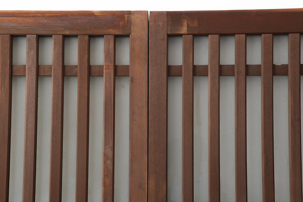 アンティーク建具　昭和中期　ヒノキ材　すりガラス入り　上手物のガラス格子戸2枚セット(引き戸)(R-043986)