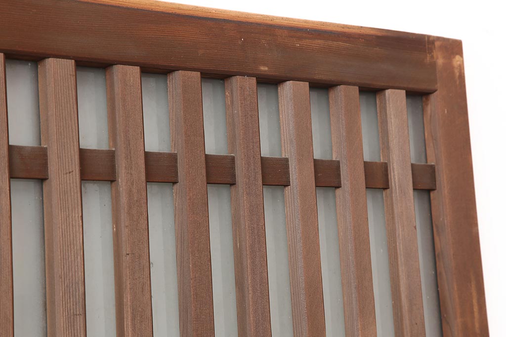 アンティーク建具　昭和中期　ヒノキ材　すりガラス入り　上手物のガラス格子戸2枚セット(引き戸)(R-043986)