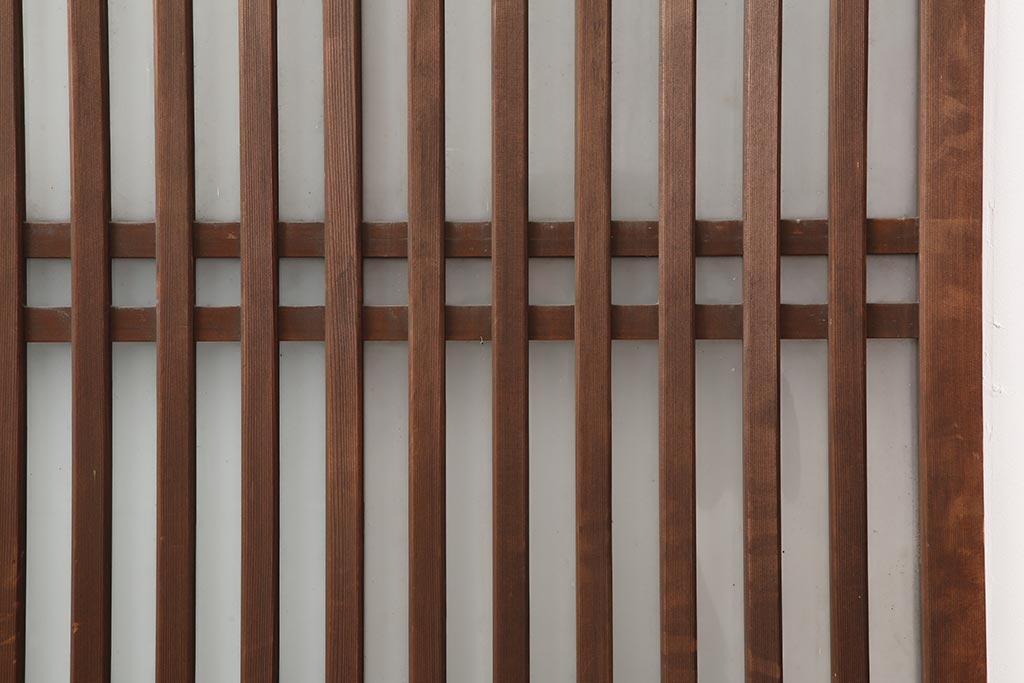 アンティーク建具　昭和中期　ヒノキ材　すりガラス入り　上手物のガラス格子戸2枚セット(引き戸)(R-043986)