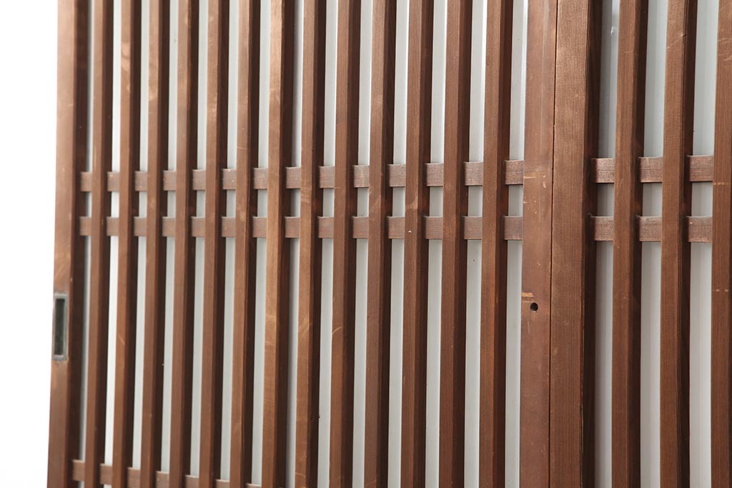 アンティーク建具　昭和中期　ヒノキ材　すりガラス入り　上手物のガラス格子戸2枚セット(引き戸)(R-043986)